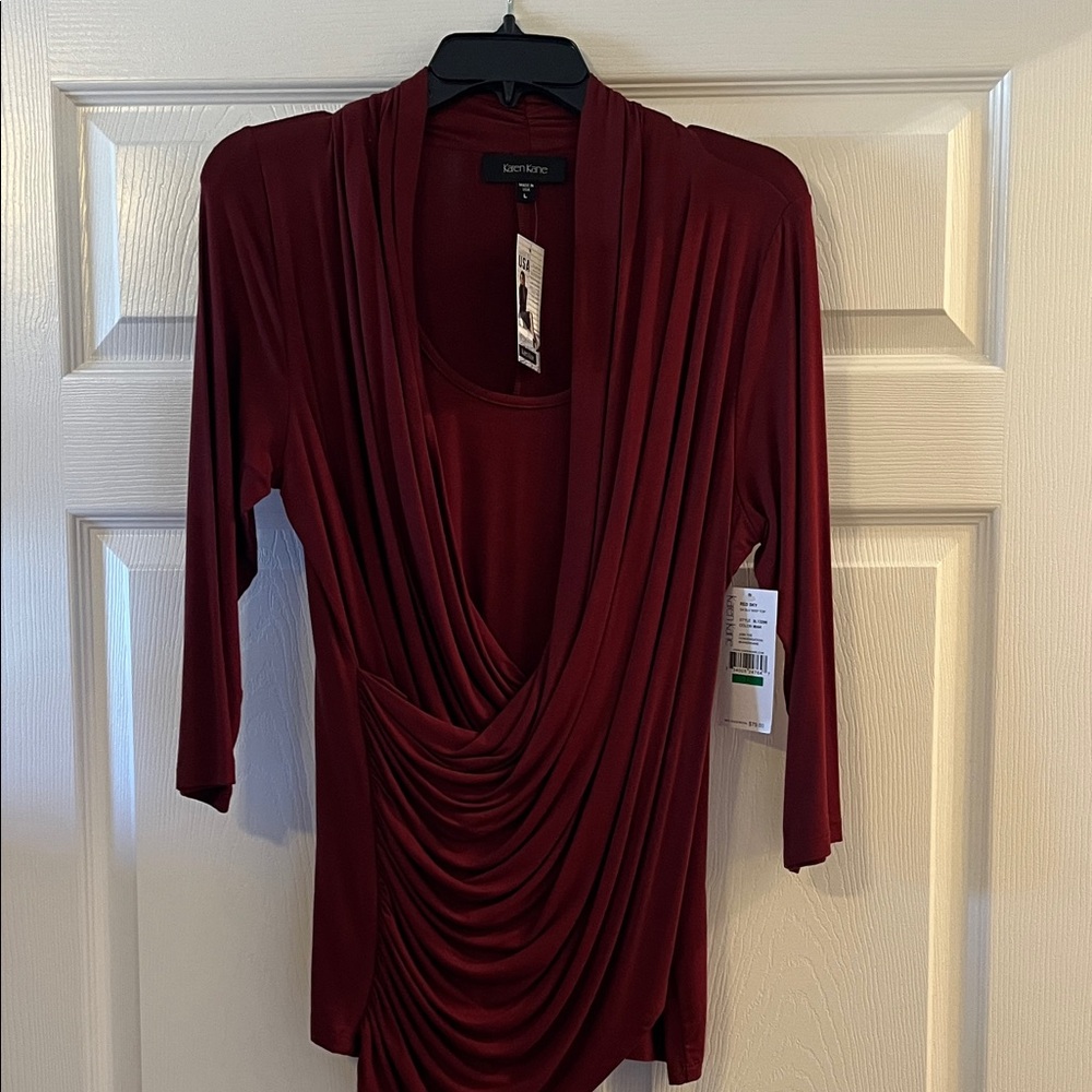 Karen Kane Women's Burgundy Drape Blouse